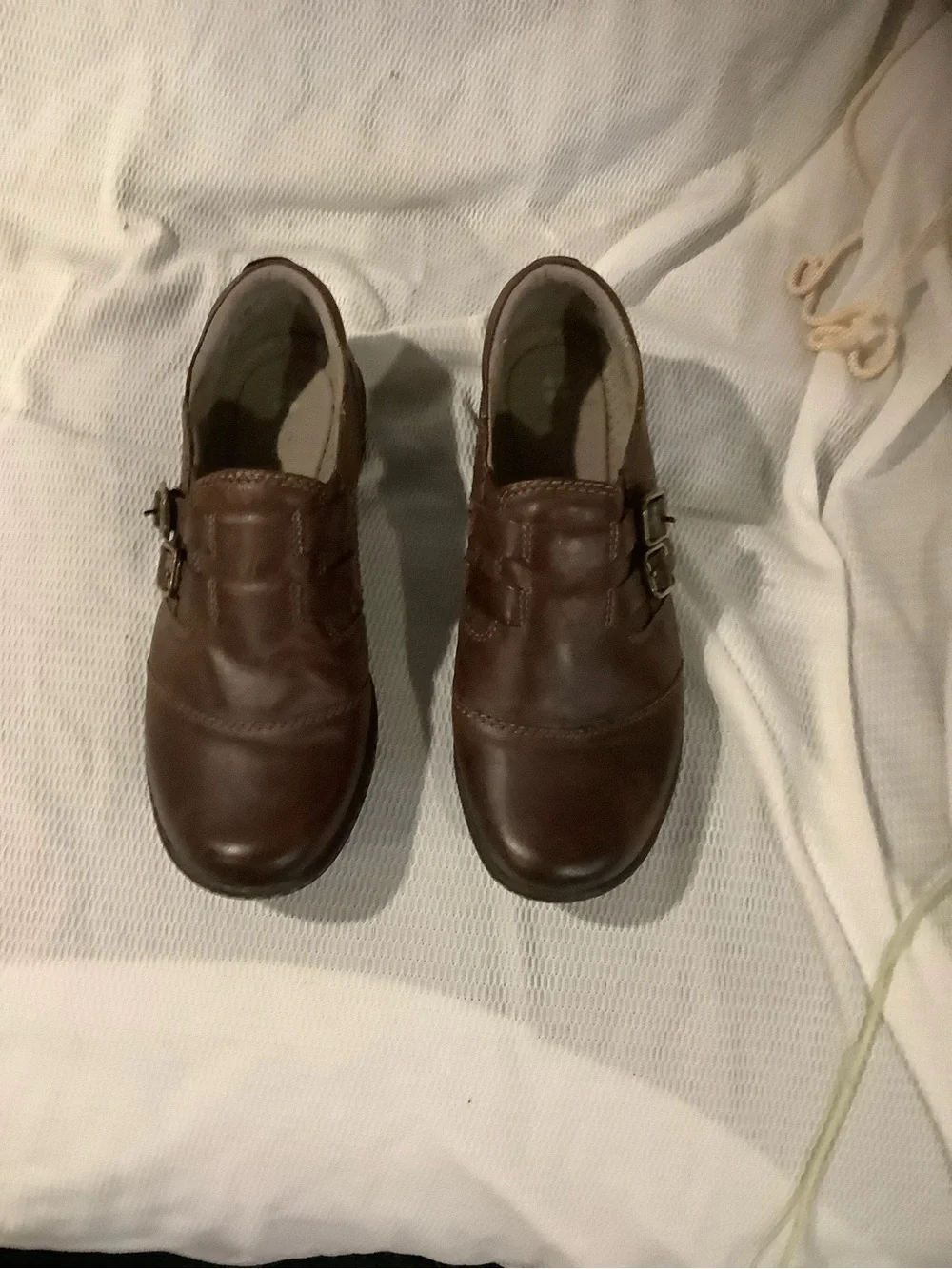 Naturalizer Brown Leather Slip-On Loafers with Buckle Detail